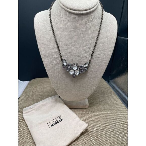 J. Crew Statement Necklace Chain Brass Cubic Zirconia Clustered Gem - Picture 5 of 7